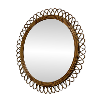 Grand miroir des années 50. En bambou. Design vintage dans le style Bonacina.