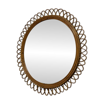 Large mirror from the 1950s. Made of bamboo. Vintage design in the Bonacina style.