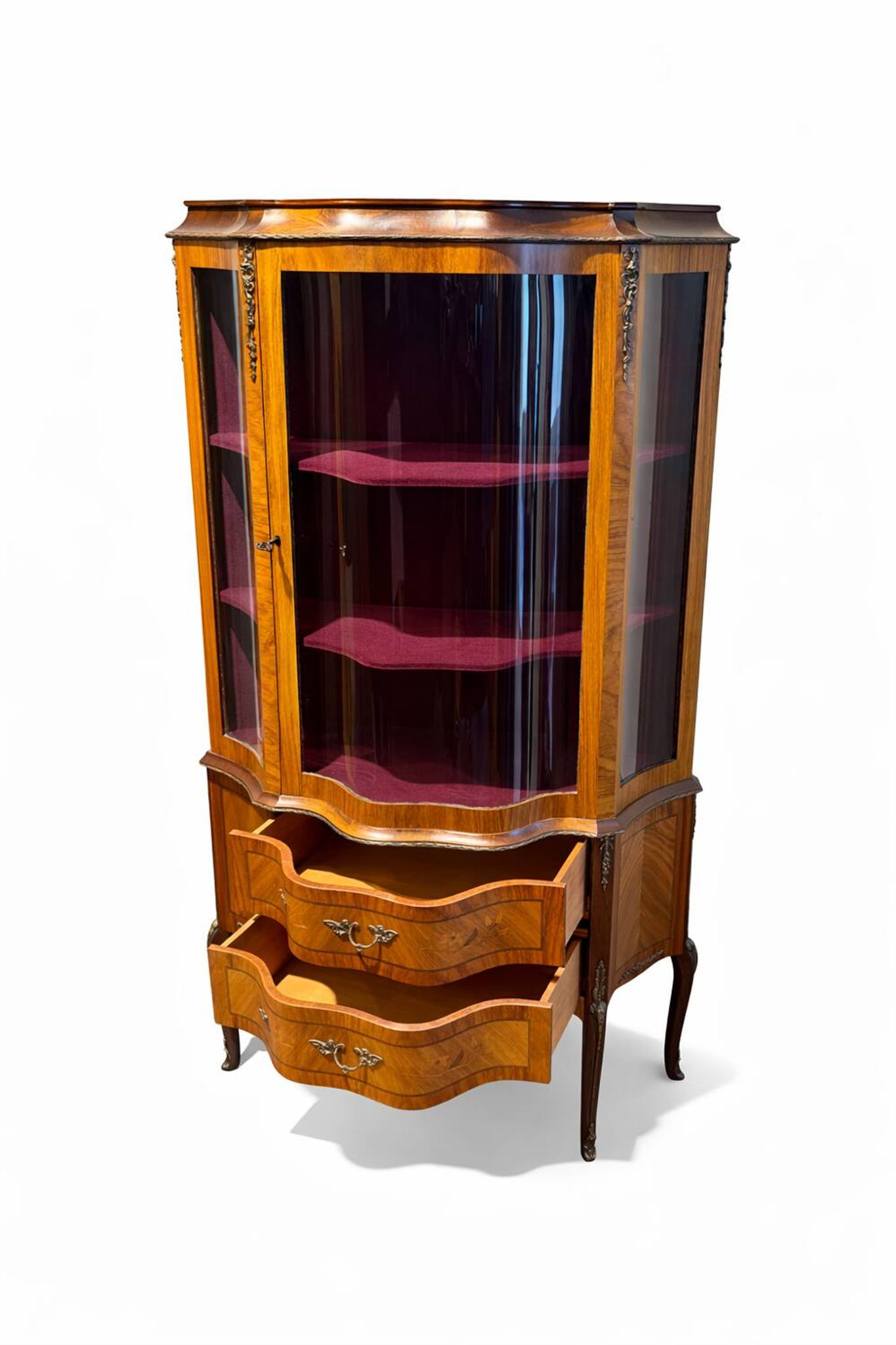 Antique Louis XV style display cabinet with marquetry, circa 1900.