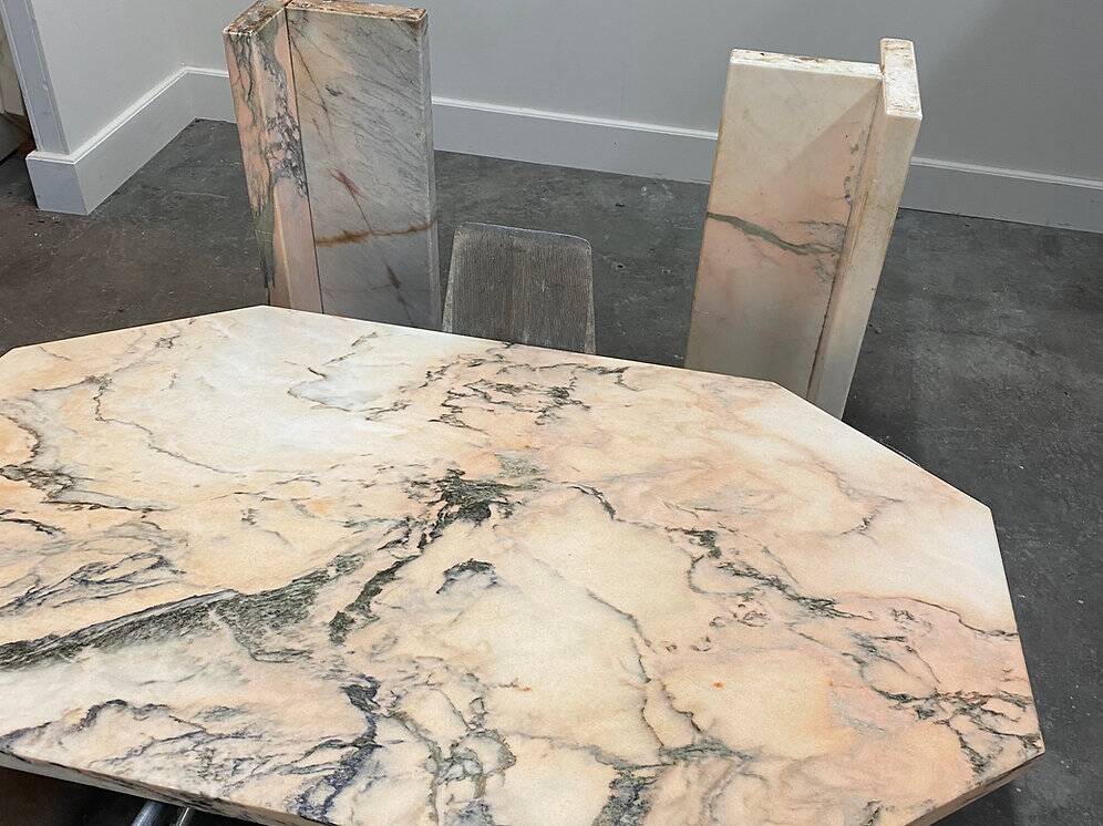 Blush pink octagonal Italian marble dining table 1970s - Italian stone dining table