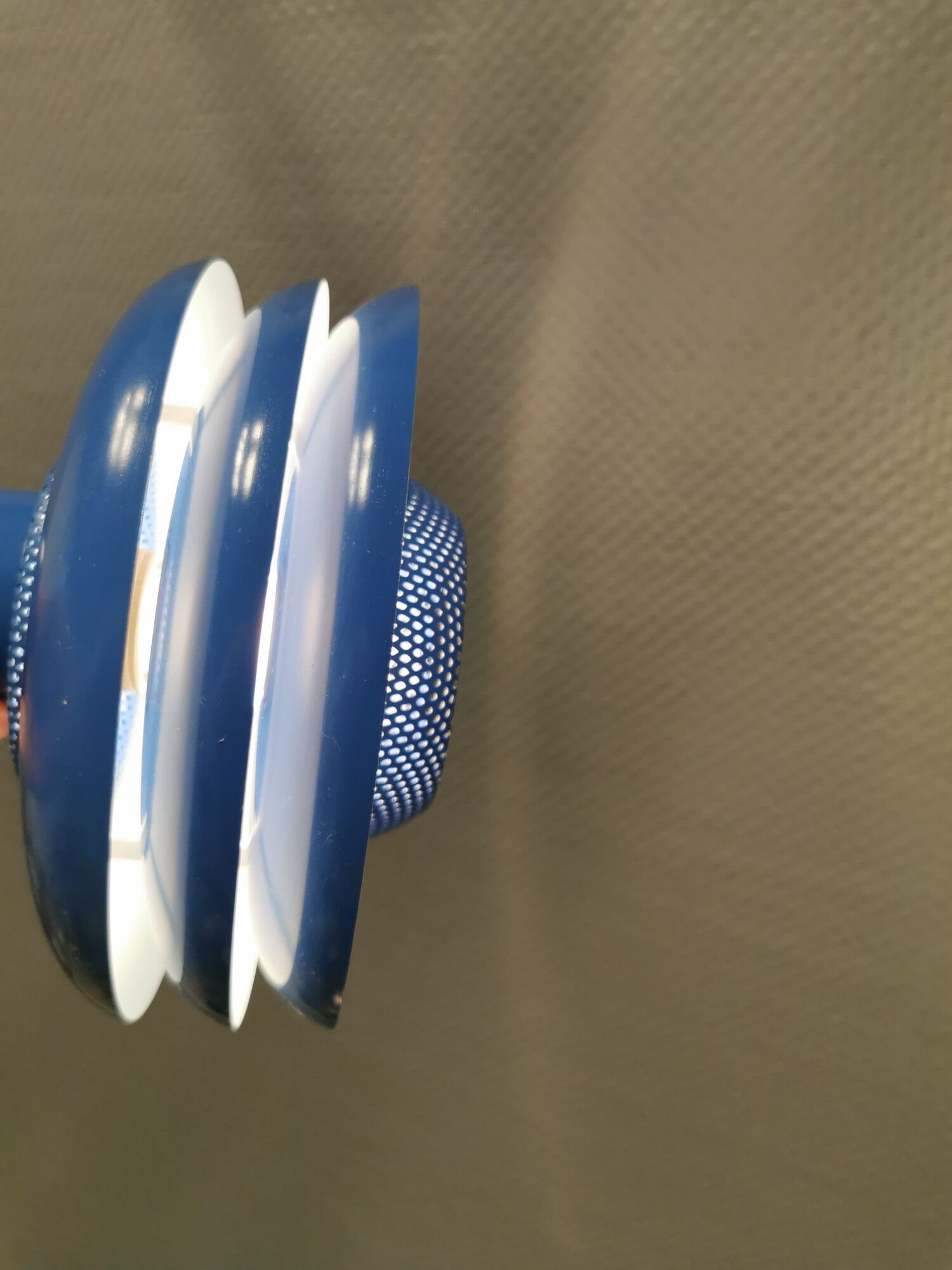 Blue lacquered metal lamp, with several layers of shades, Danish from the 80s.
