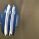 Blue lacquered metal lamp, with several layers of shades, Danish from the 80s.