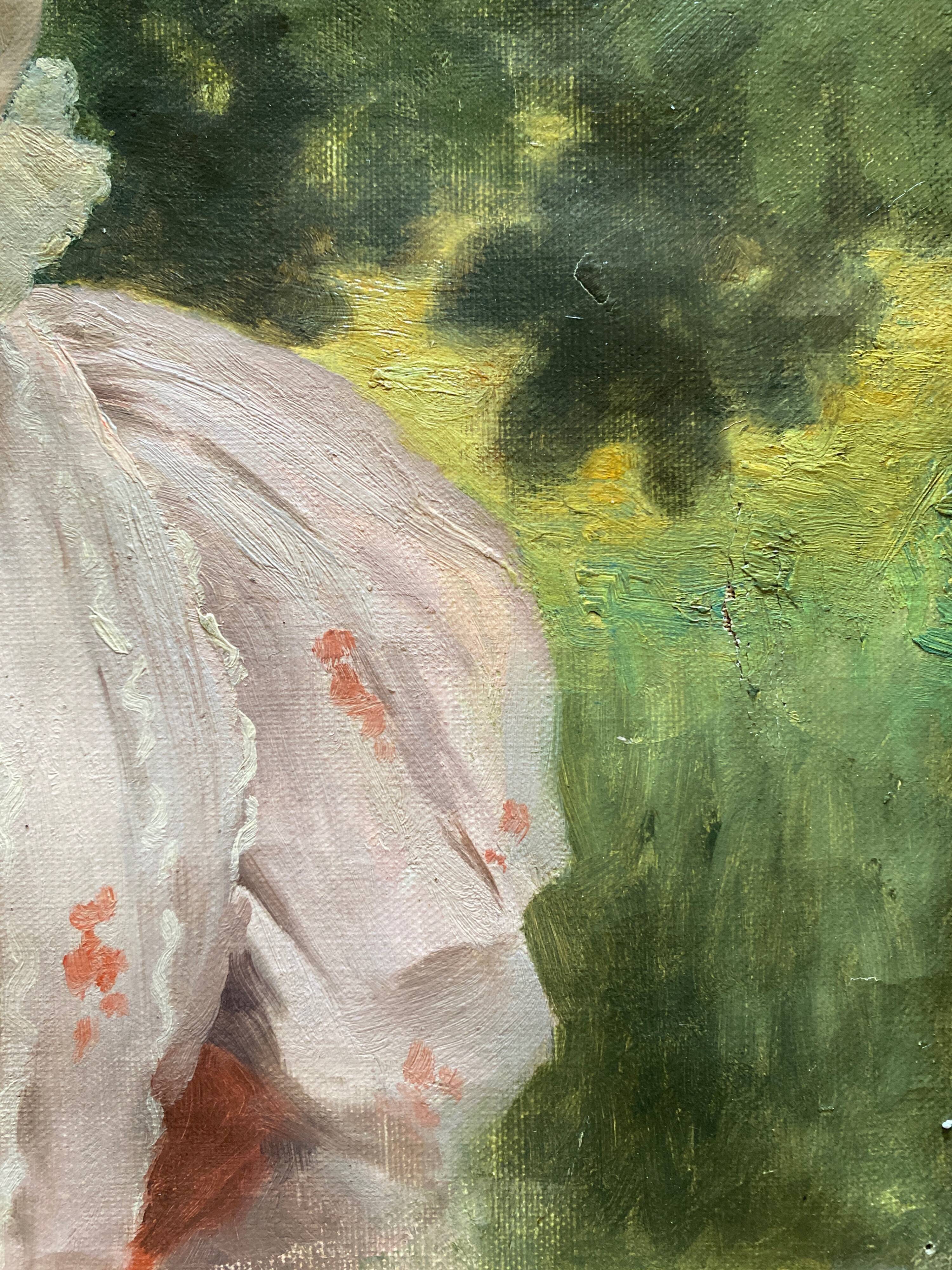 HST painting "Elegant hat surrounded by trees" XIX° century