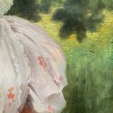 HST painting "Elegant hat surrounded by trees" XIX° century