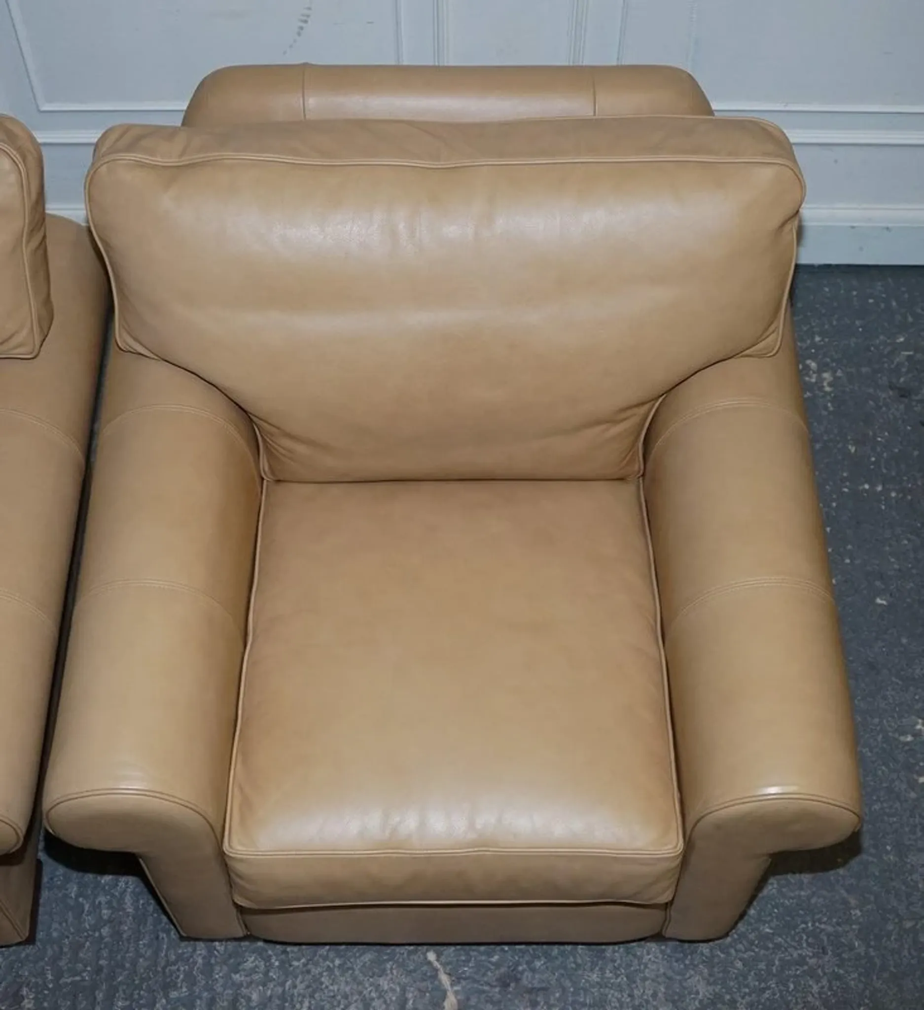 Brown Leather Latte Armchairs by Multi York England, Set of 2