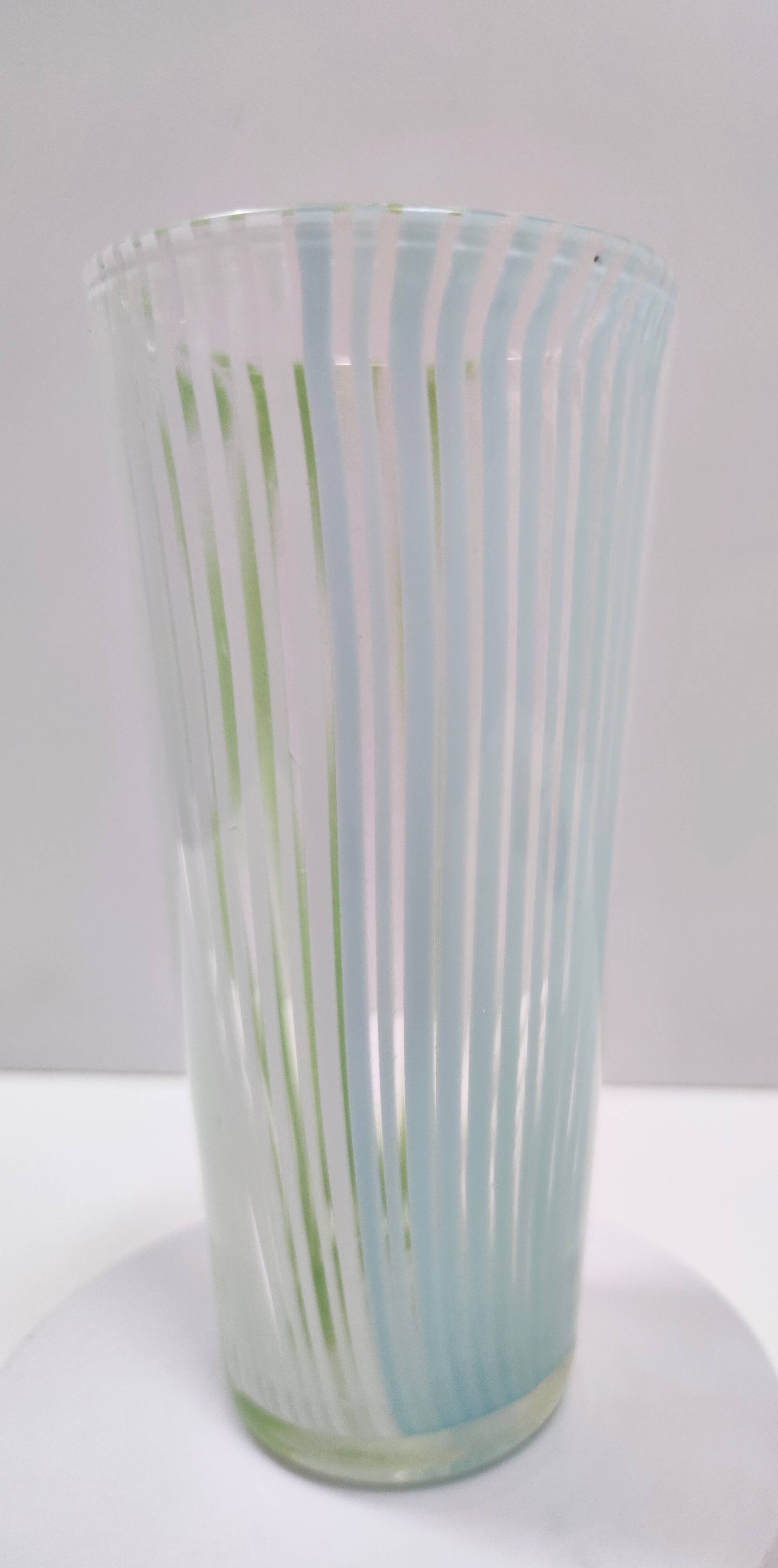 Green, White and Light Blue Murano Glass Vase by Dino Martens