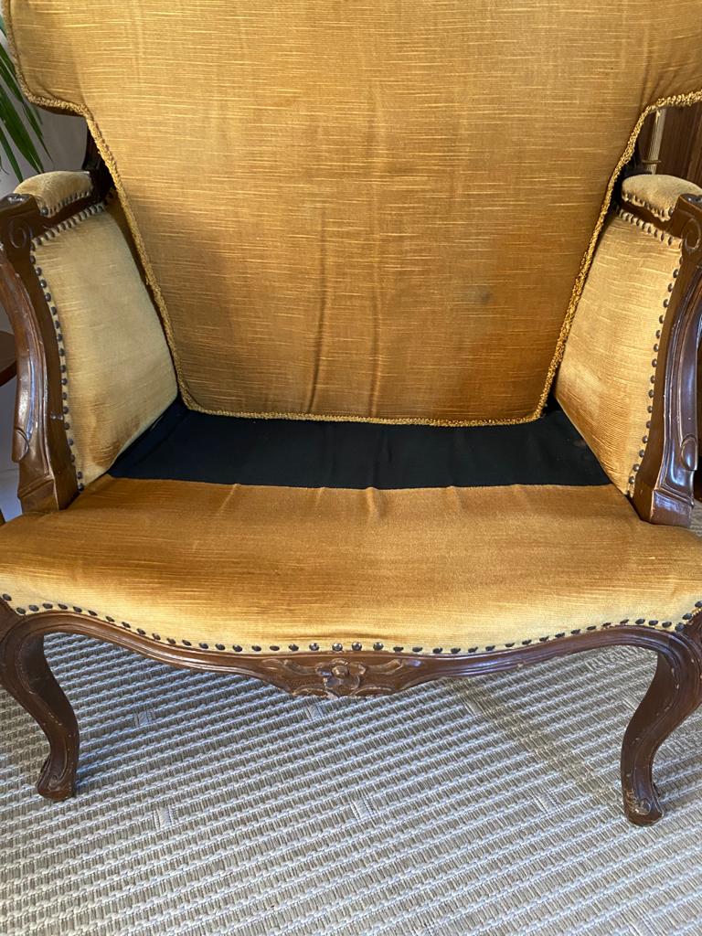 Shepherdess armchair velvet yellow mustard padded vintage
