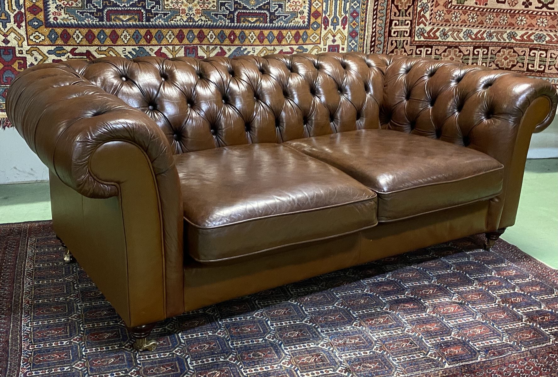 Chesterfield 3-seater cognac leather sofa from the 1980s