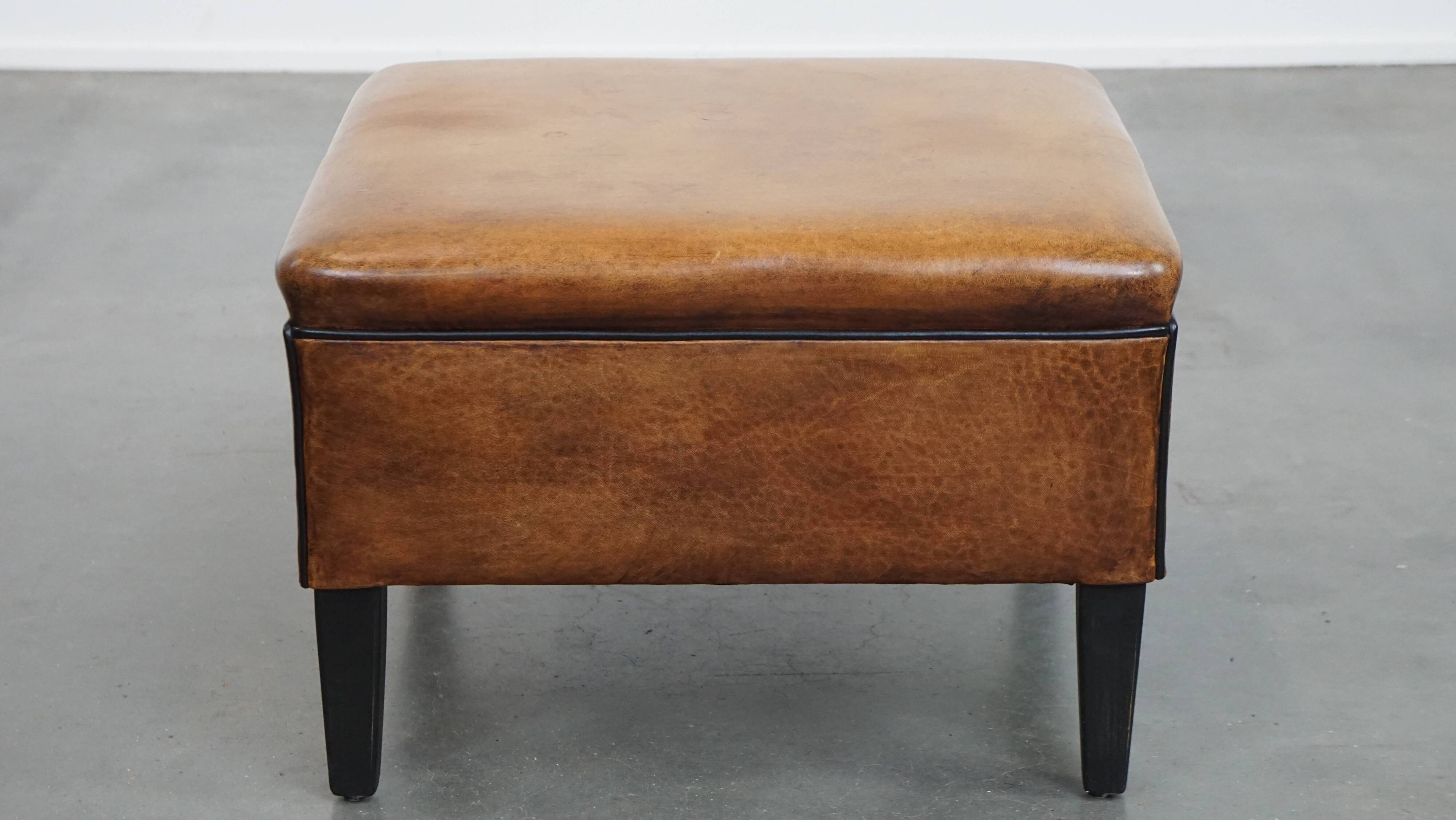 Square Sheepskin Leather Ottoman