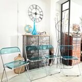 Set of 4 Castelli blue Plia folding chairs
