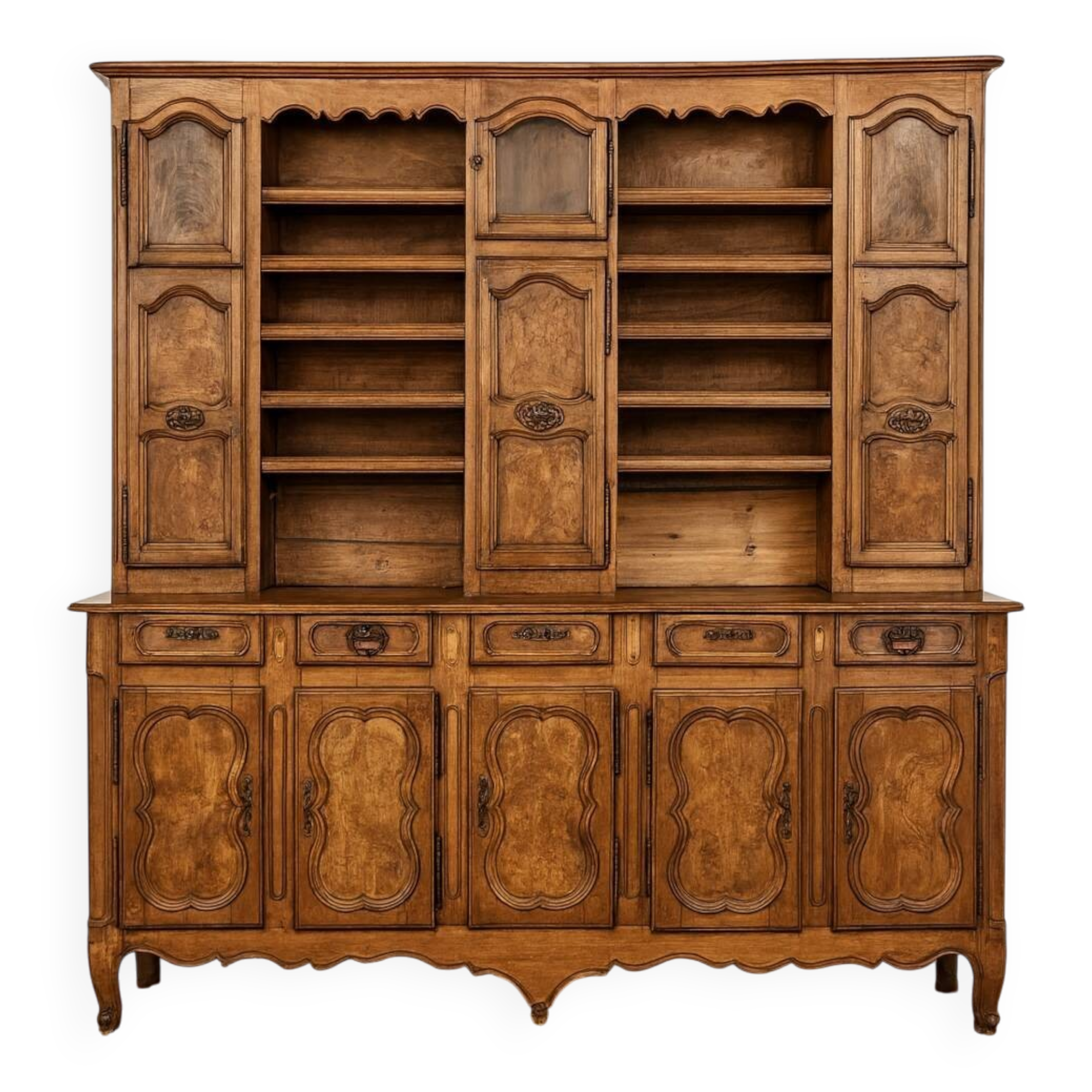 Clockside cabinet from the Louis XV period in walnut and elm, fully carved.