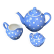 Lavender blue earthenware tea service with white polka dots from Digoin Sarreguemines.