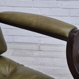 1970s, Scandinavian 2 seater sofa in original condition, green furniture leather, solid teak wood.