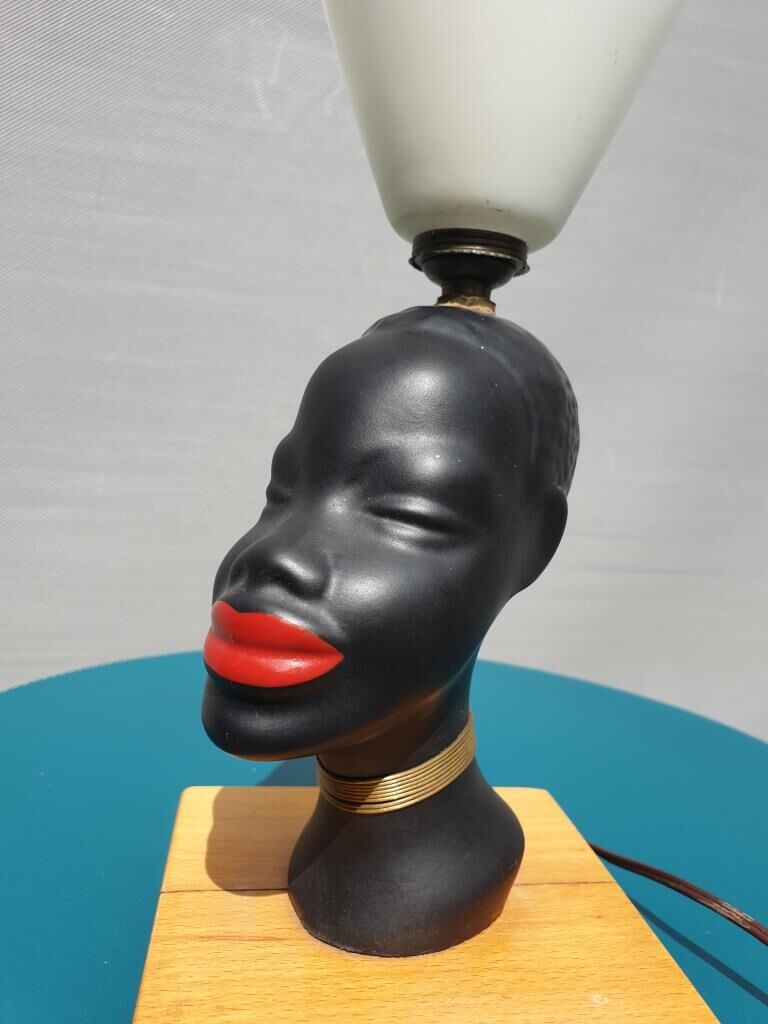 Ceramic lamp bust african woman vintage 1950