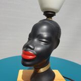 Ceramic lamp bust african woman vintage 1950