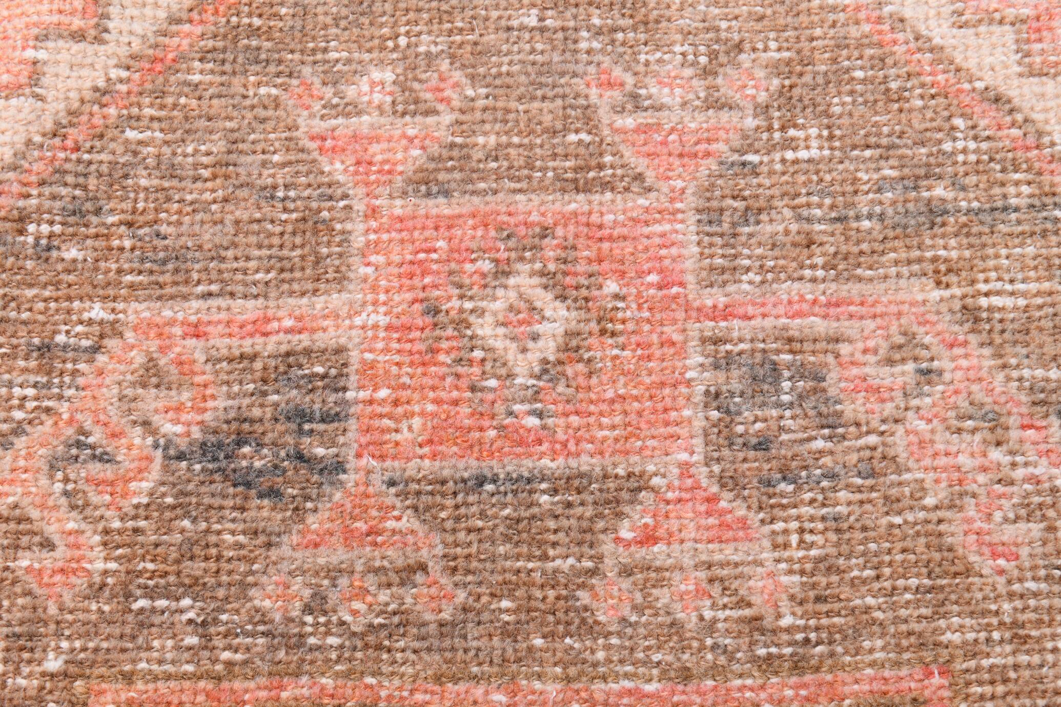 Turkish Salmon Brown Vintage Runner Rug, 91x362Cm