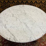 Mahogany pedestal table with marble top veneer