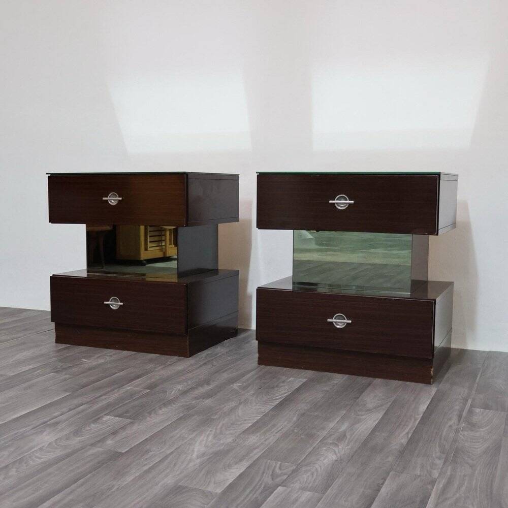 Macassar ebony bedside tables, cubic design, 1980s, set of 2.