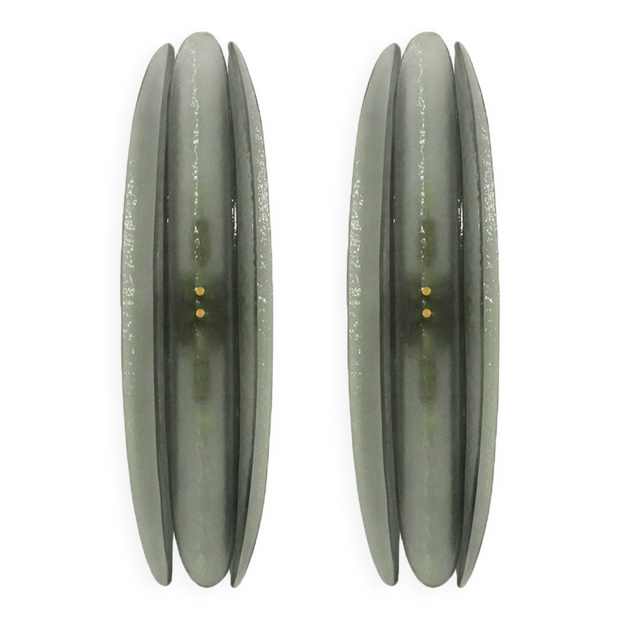 Italian wall sconces in bluish grey Murano glass and brass in mid-century modern style.