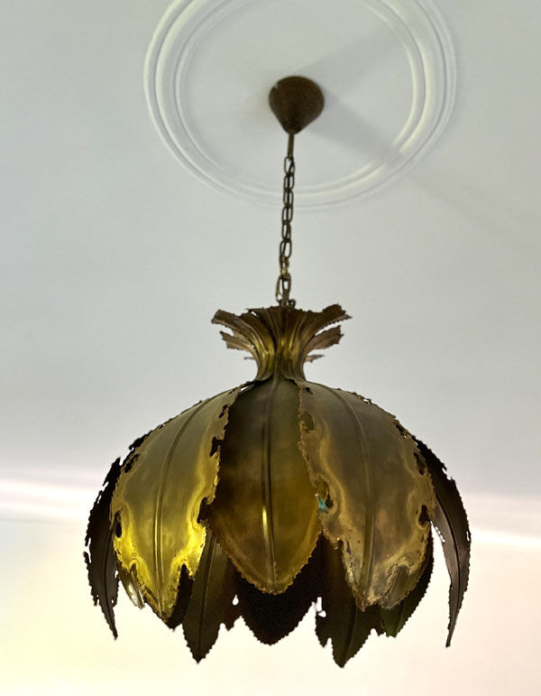 Brutalist suspension, brass leaves, Svend Aage Holm Sorensen, 1960