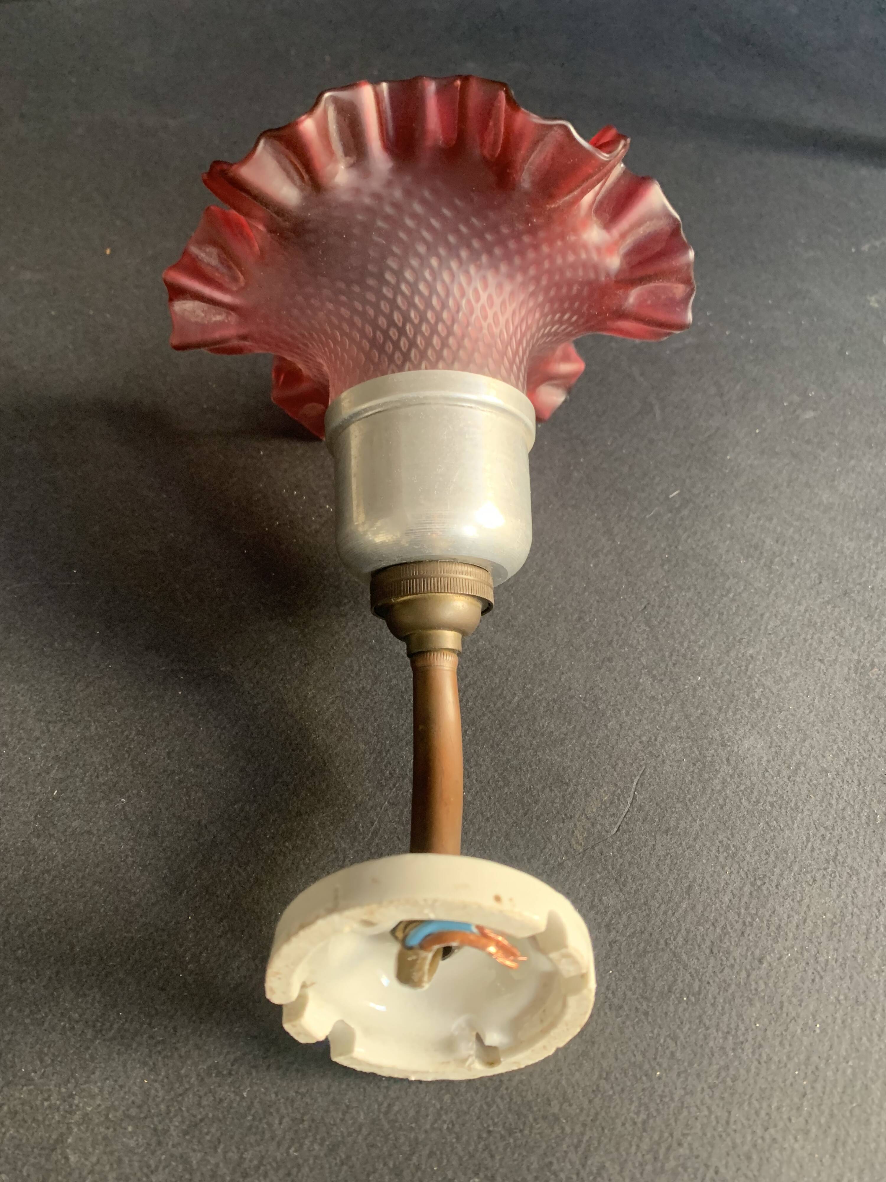 Antique wall light, tulip in pink glass and silver metal, 1920