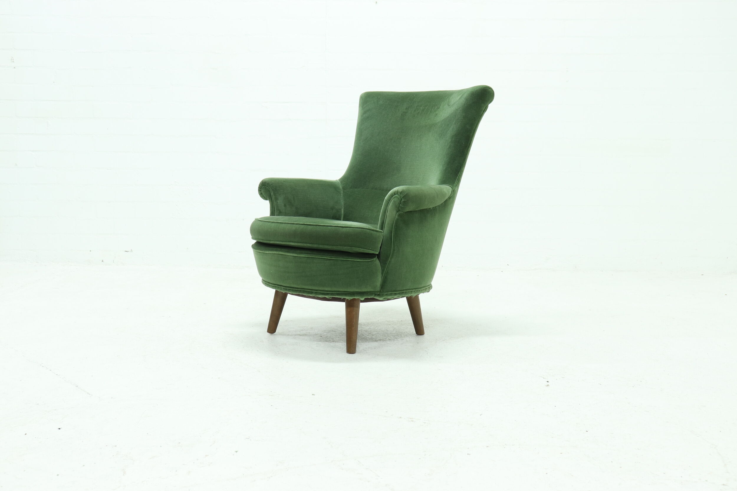 Vintage Green Velour Armchair 1950s