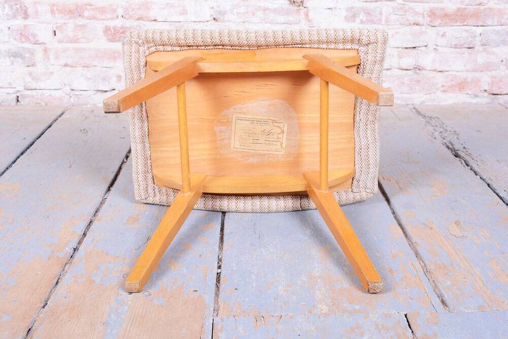 Mid-Century Stool in Upholstery and Beech, Slovakia, 1960s