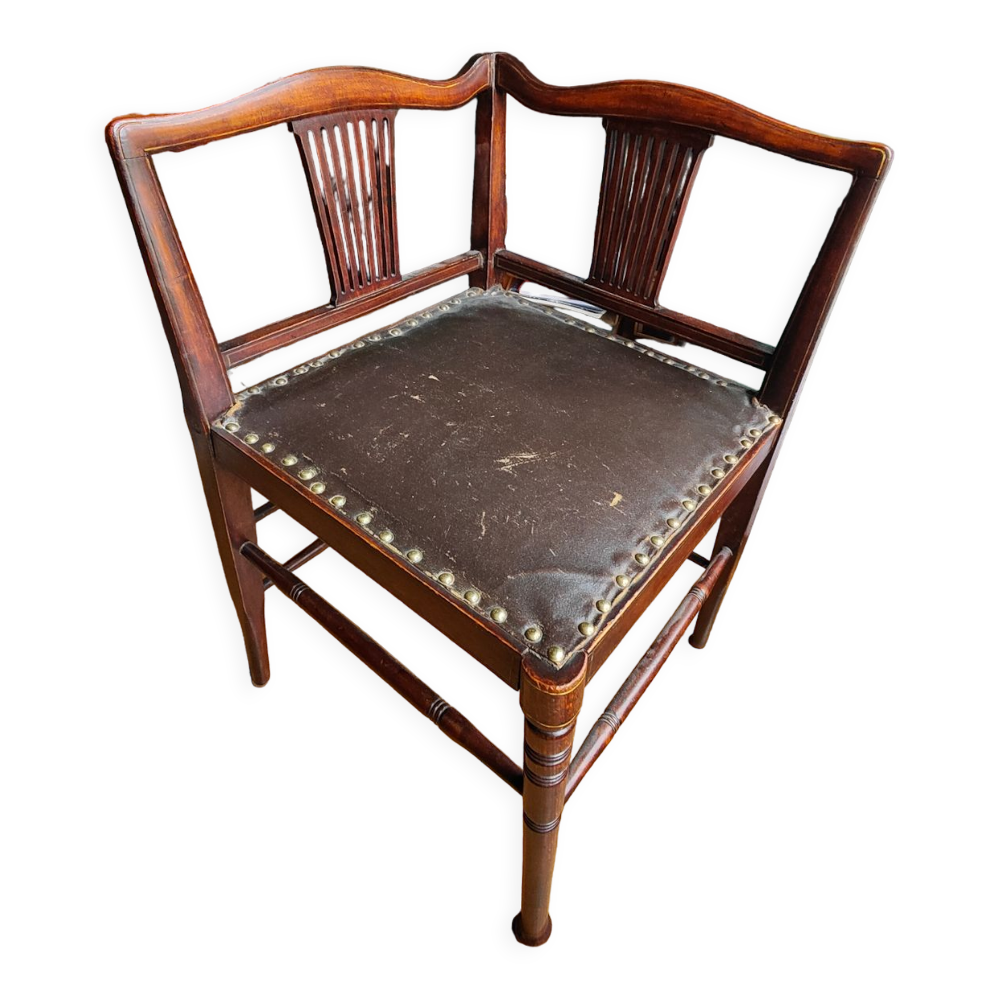 Corner armchair in wood and leather art deco style