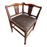 Corner armchair in wood and leather art deco style