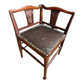 Corner armchair in wood and leather art deco style