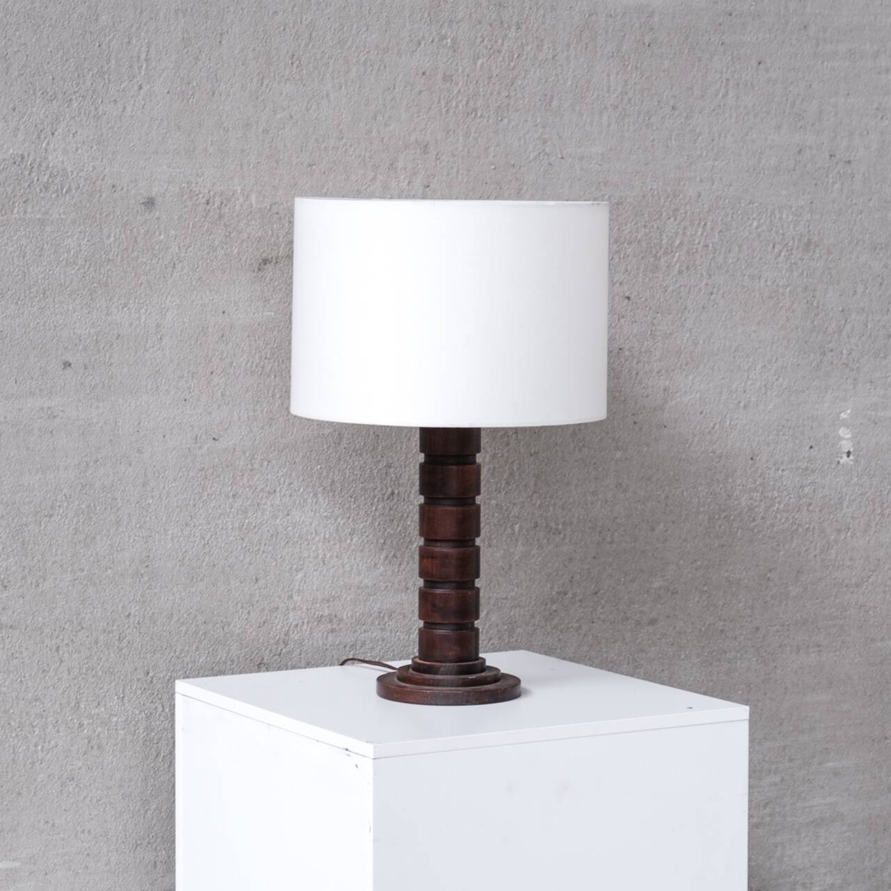 Turned oak art deco french table lamp