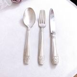 Set of three silver-plated cutlery with monograms and hallmarks