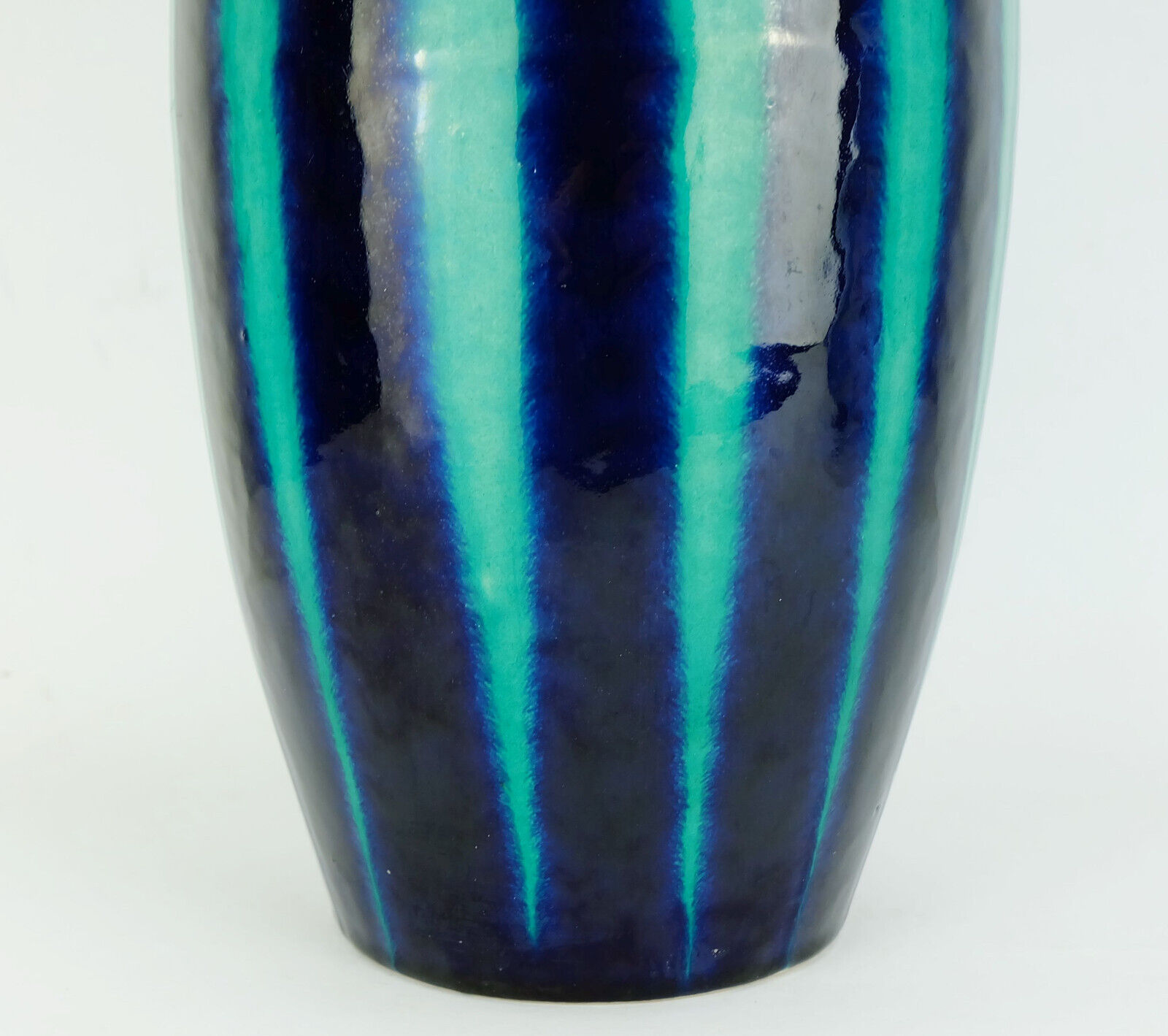 Scheurich europ-line mid century vase model 248-38 with stripe pattern in blue and emerald green