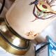 Old ceramic lamp "Lunéville" with a pig bladder shade.