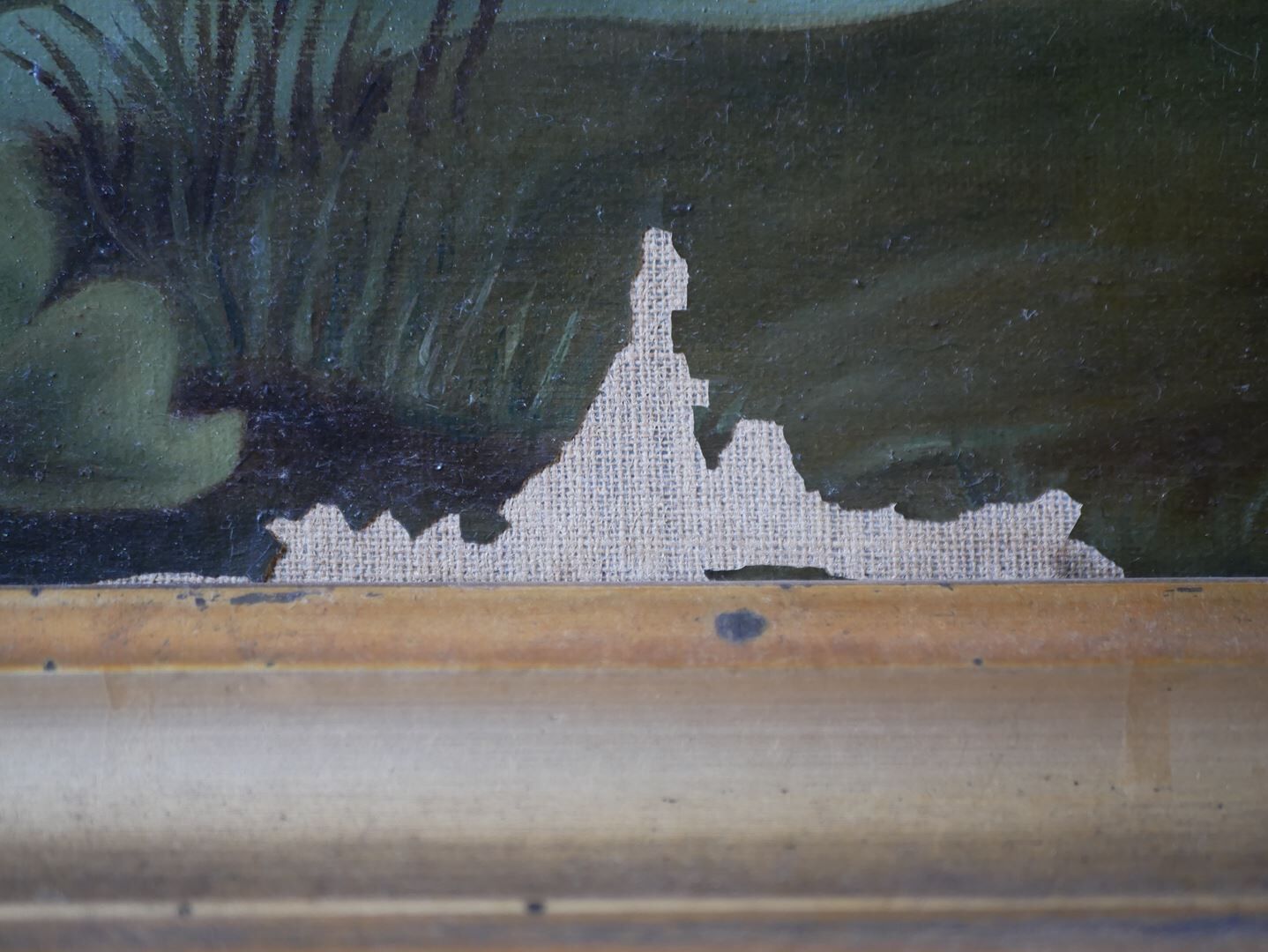 Ancienne huile sur toile encadrée, "Flamands roses"