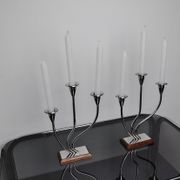 Pair of art deco candle holder in stainless steel 3 flames, Spain, 1970