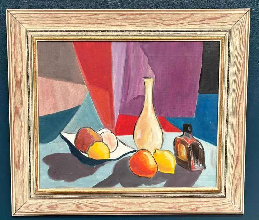 Huile sur toile originale suédoise – “Stilleben” par L. Norberg – Vintage et encadrée – 61 × 53 cm (24" × 20,9")