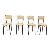 4 chaises de salle à manger en osier et métal, années 1980