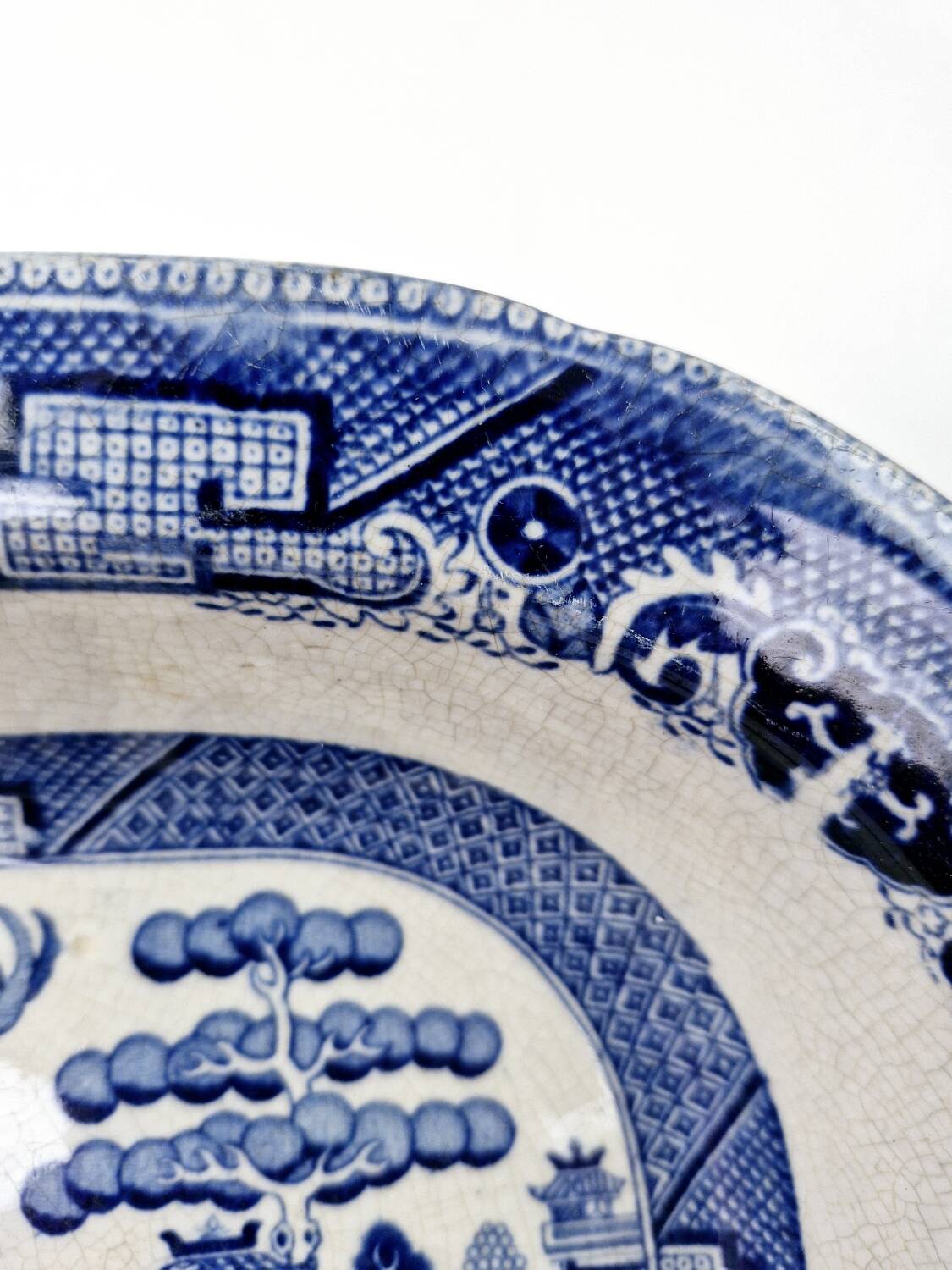 Old Rectangular Hollow Dish In English Earthenware 19th Chinese Decor Blue Willow