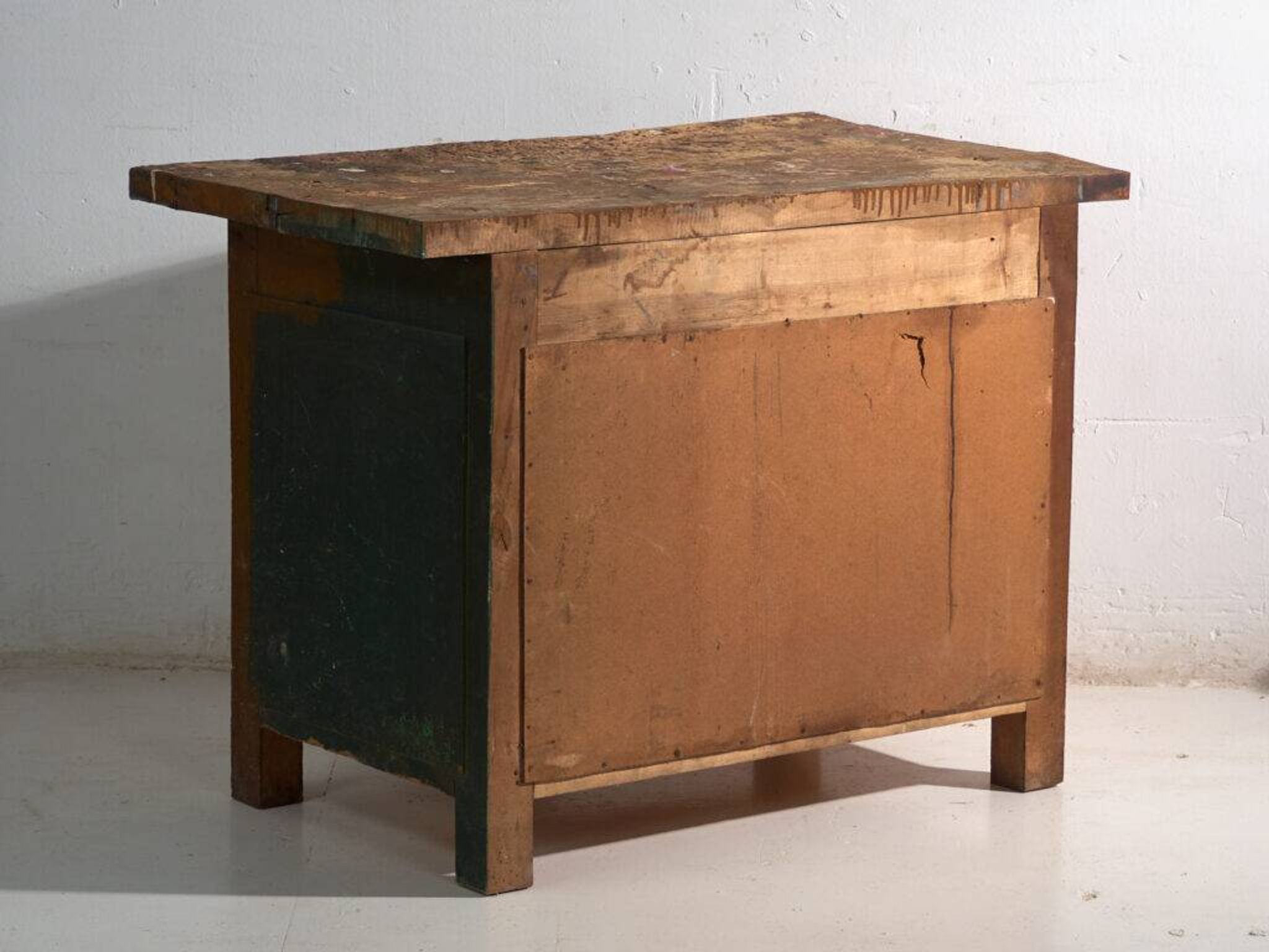 Industrial drawer unit in pine and iron – Central Europe, circa 1950