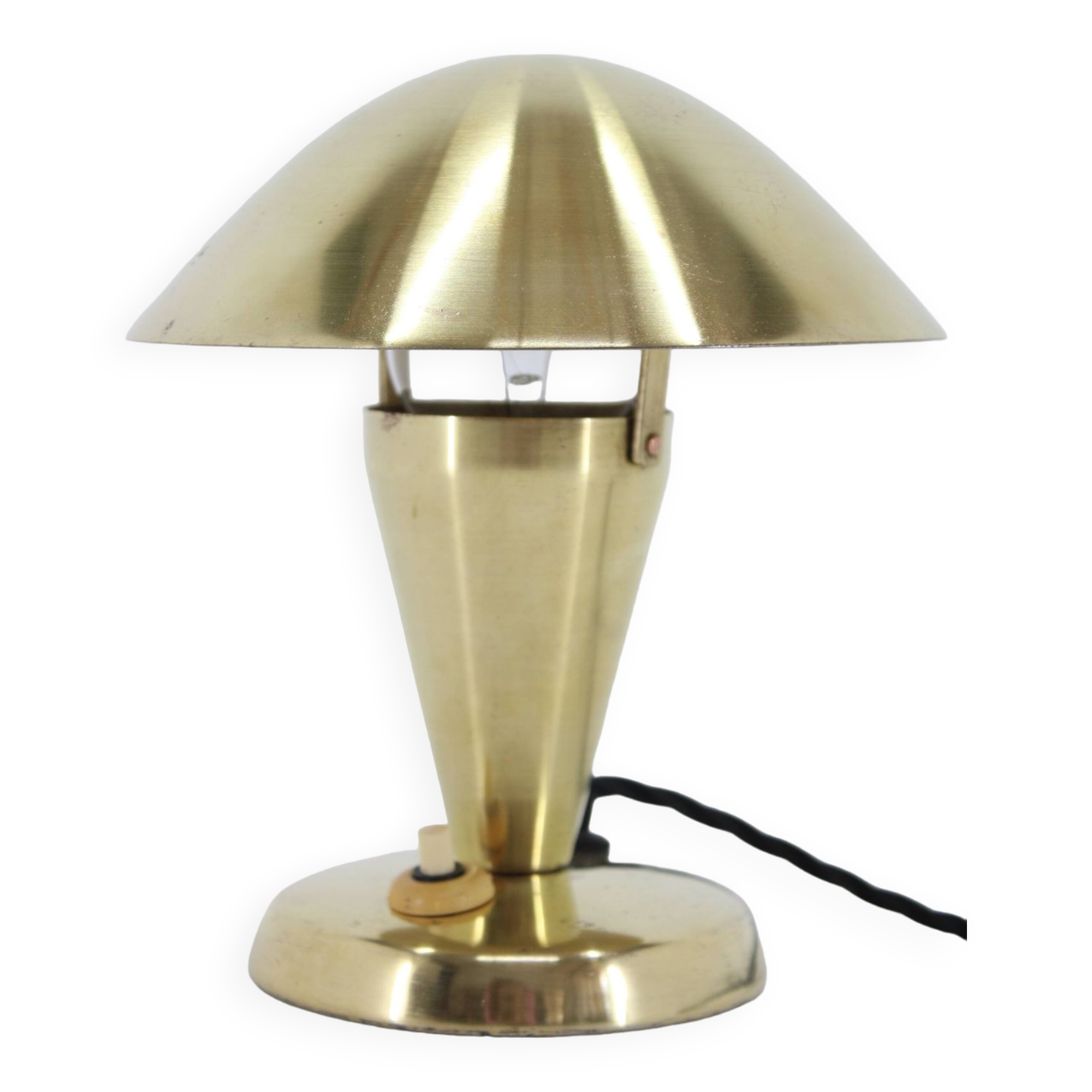 1930s Bauhaus Brass Finish "Mushroom" Table Lamp, Czechoslovakia