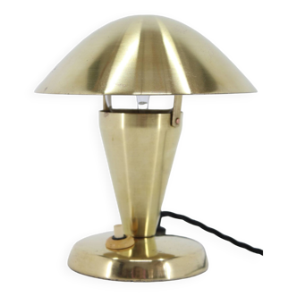 1930s Bauhaus Brass Finish "Mushroom" Table Lamp, Czechoslovakia