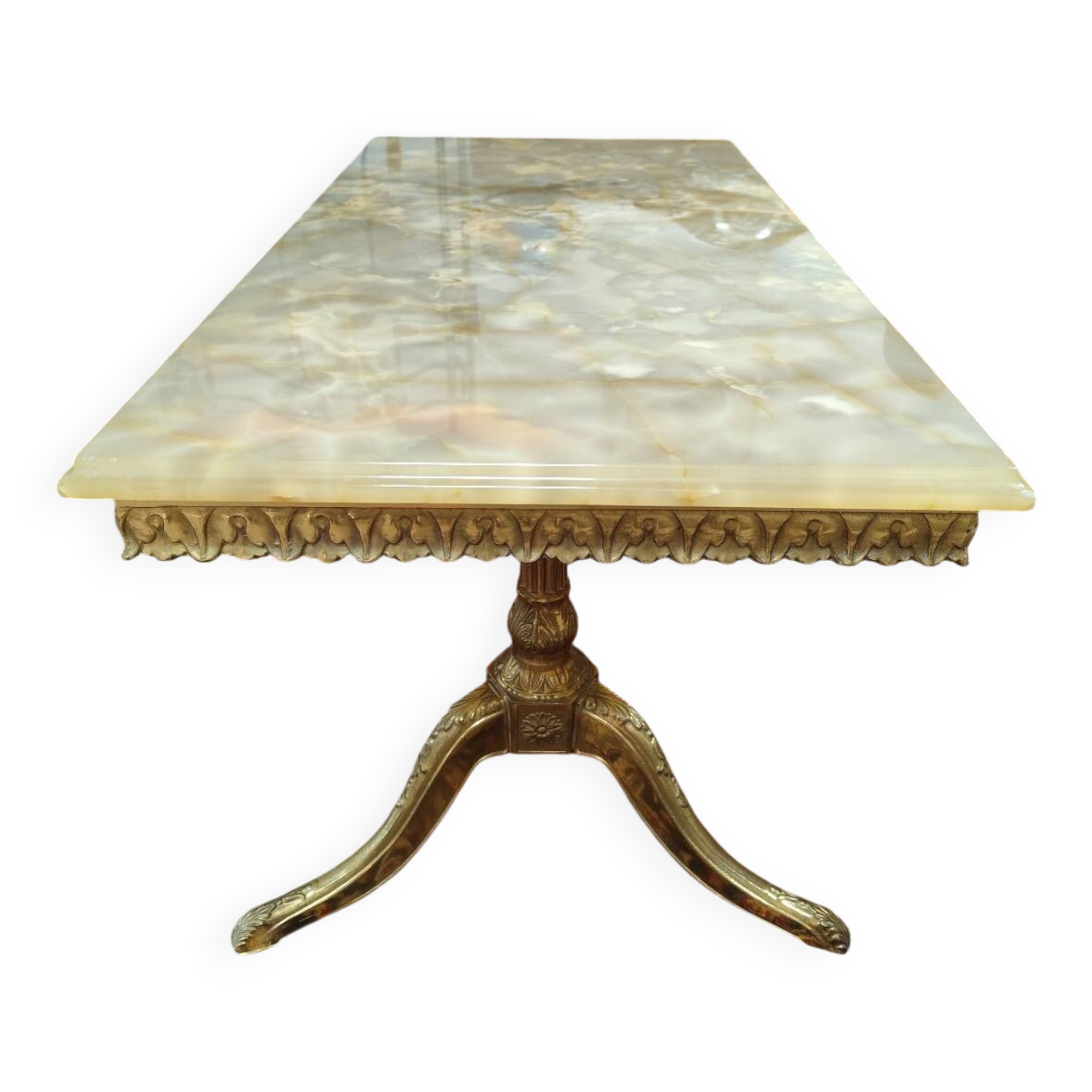 Table basse vintage en marbre et bronze