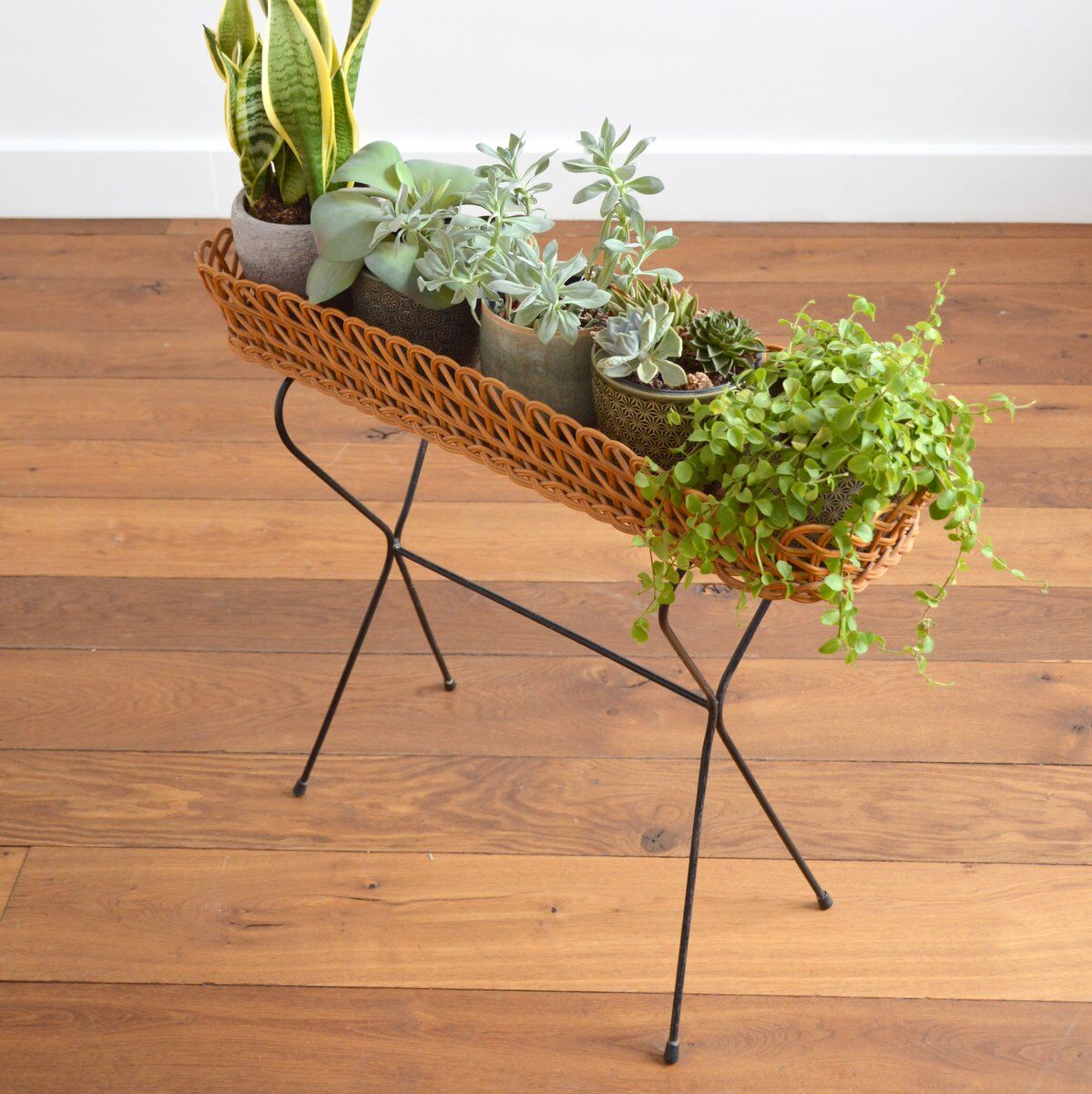 Rattan and metal plant holder 1960s