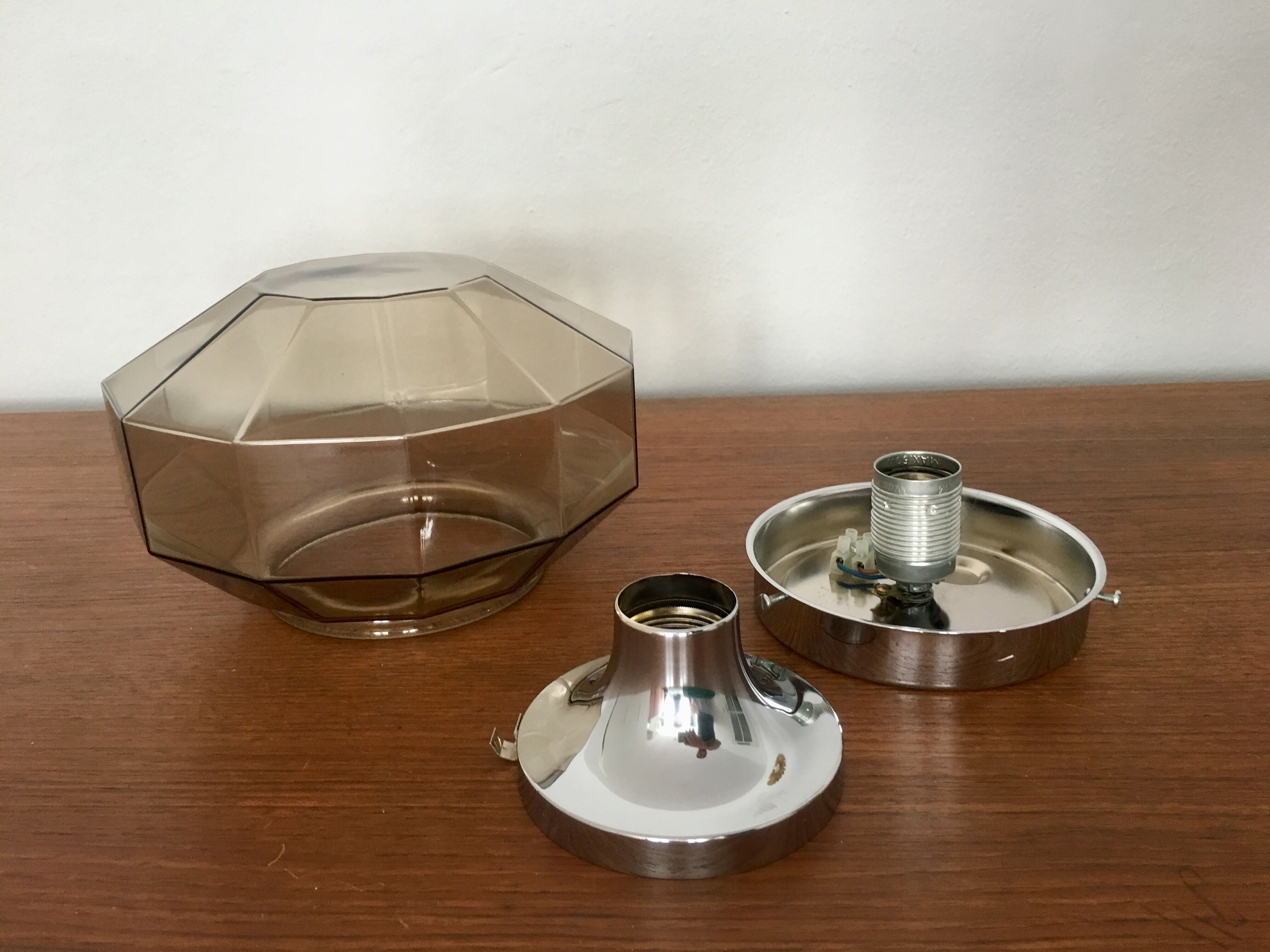 Smoked glass wall lamp or flush light by Hillebrand