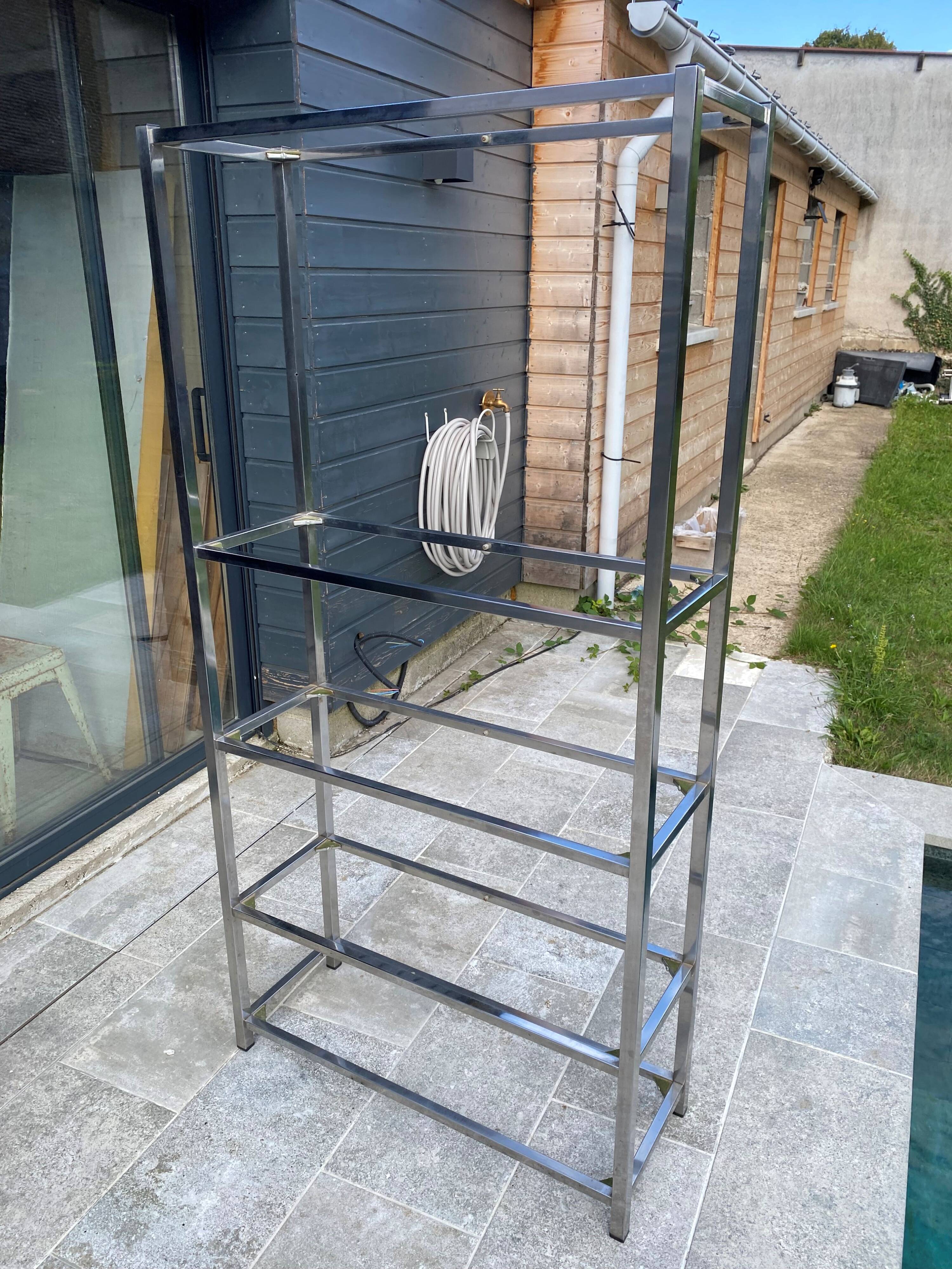 Display bookshelf modular wall shelf glass and chrome vintage 1970s