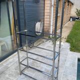 Display bookshelf modular wall shelf glass and chrome vintage 1970s