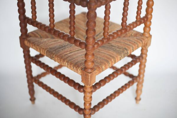 Chaise d'angle bois et cannage, chaise bobine ancienne, chaise d'appoint