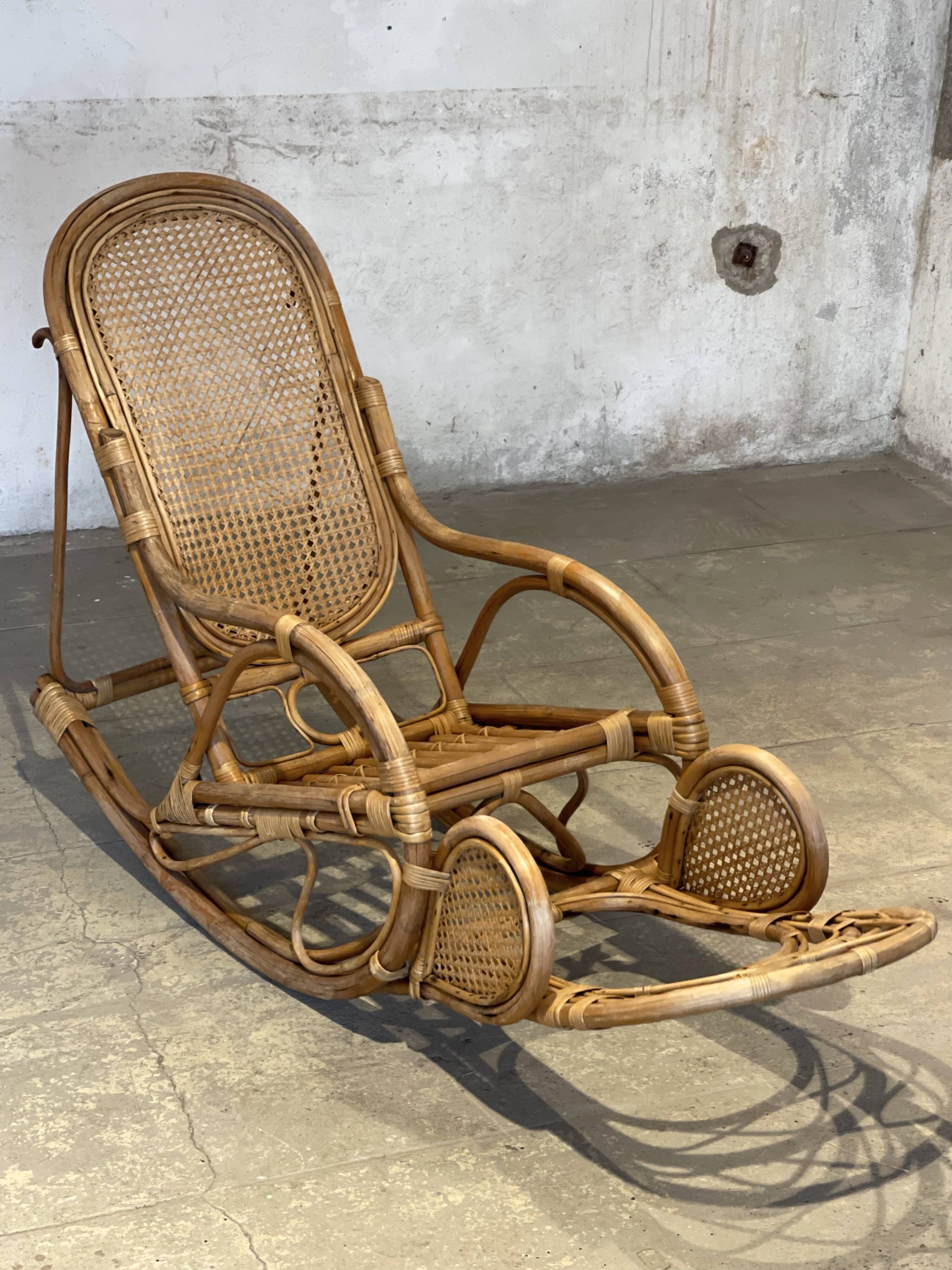 XXL vintage rattan garden armchair or deck chair