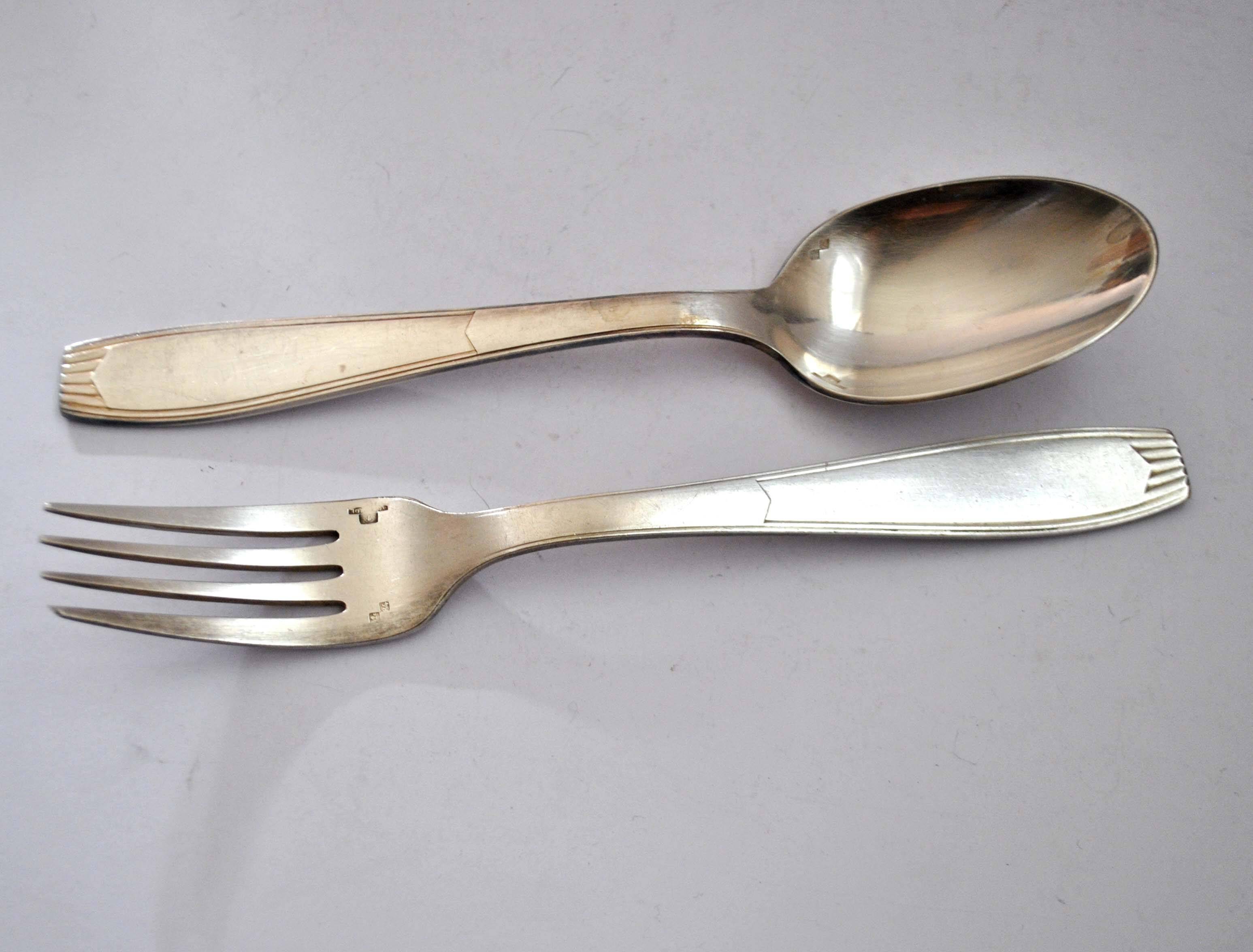 Art Deco SAIGON table cutlery in silver metal ALFENIDE by CHRISTOFLE 20.5cm
